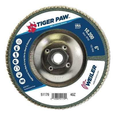 Tiger Paw TY29 Coated Abrasive Flap Disc, 6 in, 40 Grit, 5/8 in-11 Hub Arbor
