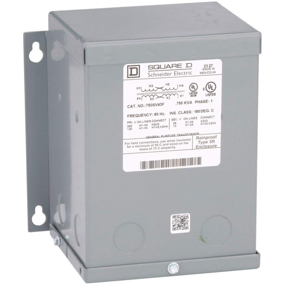 Dry Type Transformer, Buck Boost, General Purpose, 1 Phase, 0.75 kVA, 120 x 240V Primary, 12/24V Secondary, NEMA 1/3R