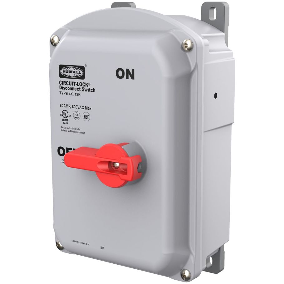 Industrial Grade, Motor Disconnect Switch, Unfused, 3 Pole, 100A 600V AC, Screw Terminals, IP69k, NEMA Type 4X