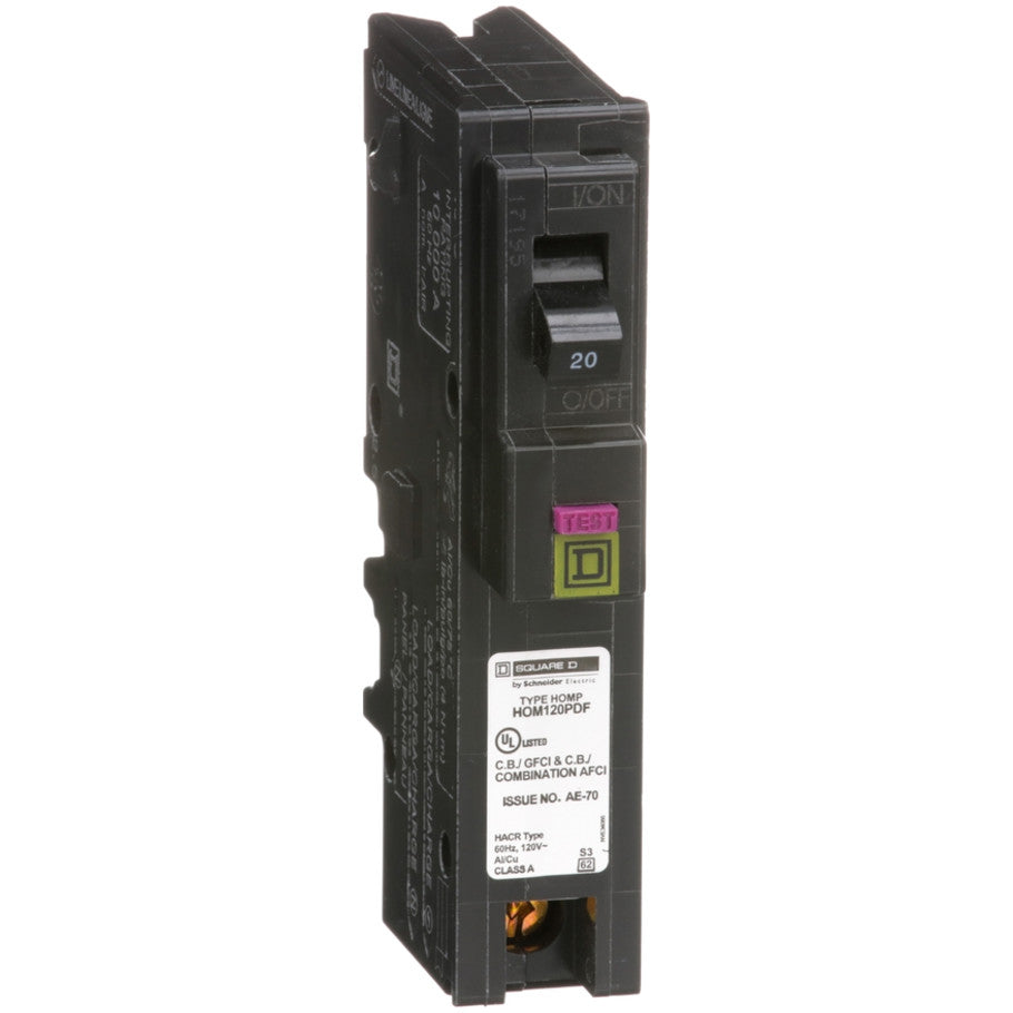 Mini circuit breaker, Homeline, 20A, 1 pole, 120VAC, 10kA AIR, combo ARC/ground fault, plug on neutral, plug in, UL  TAA