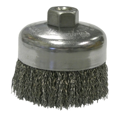 Crimped Wire Cup Brush, 4 in dia, 5/8-11 UNC Arbor, 0.014 in Steel Wire