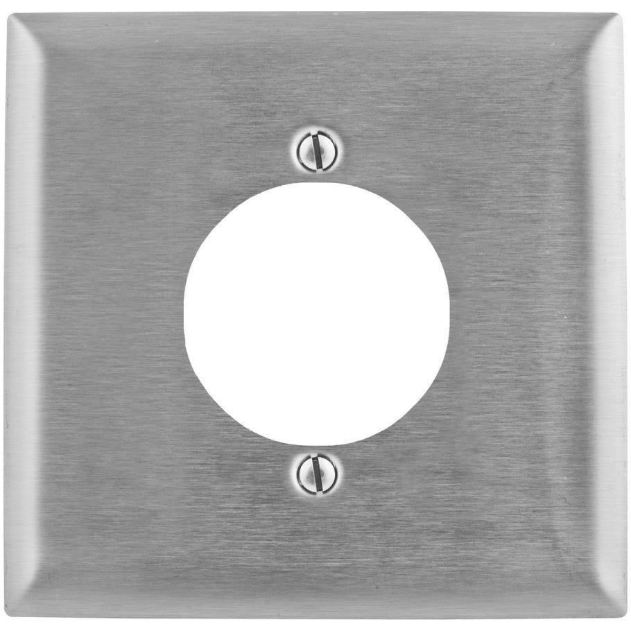 Standard Wall Plate, Single Receptacle, Screw Mount, Stainless Steel, 2.16 in. Dia. Opening