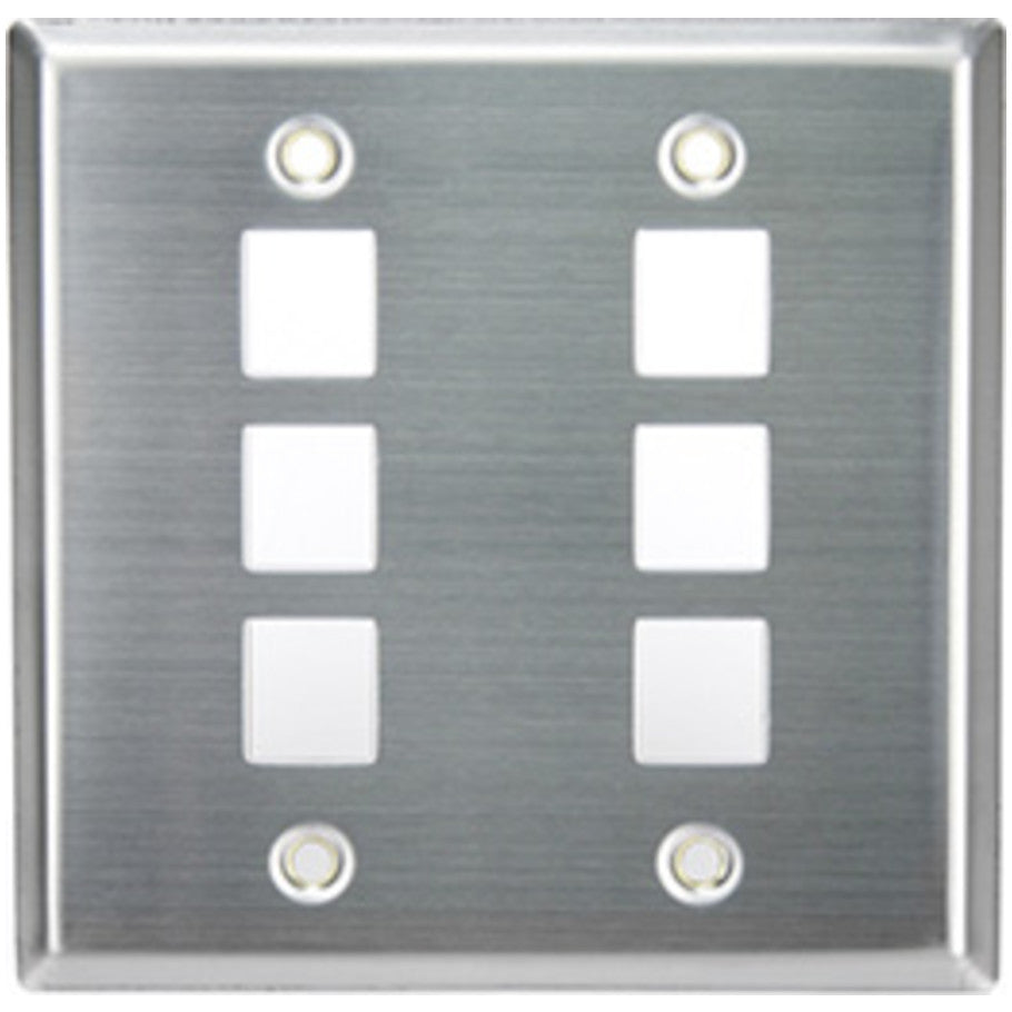 QuickPort 2-Gang Stainless Steel Faceplate, 6-Port