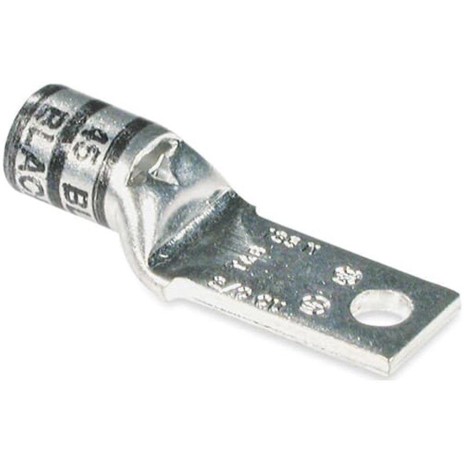 Copper One-Hole Lug, Standard Barrel - Narrow Tongue, Max 35kV, Wire Size 4/0 AWG, 3/8 Inch Bolt Size, Tin Plated, Purple