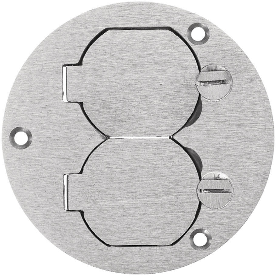 Floor and Wall Boxes, Flush ConcreteFloor Box Series, Cover, Round, Duplex Flap, Aluminum