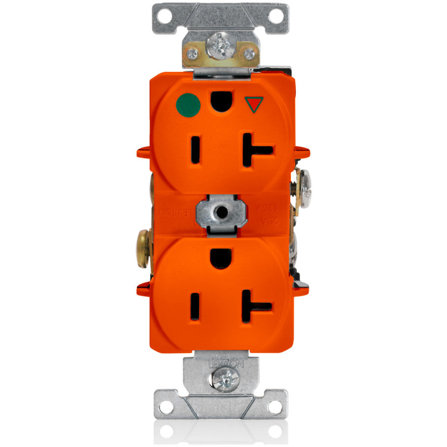 Straight Blade Duplex Receptacle, Hospital Grade, Isolated Ground, 20A, 125V, 2P3W, NEMA 5-20R, Narrow Body, Orange