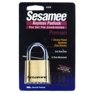 Sesamee Keyless Padlock, 5/16 in Shackle dia, 1 in L x 1 in W, Brass, Carded