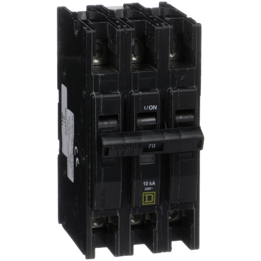 QOU Miniature Low Ampere Circuit Breaker, Unit-Mount, 10kA, 240 Vac, 3-Pole, 70A