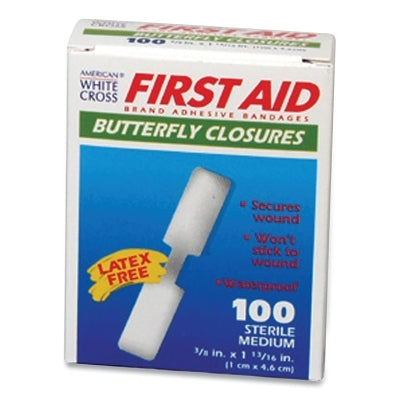 Butterfly Bandage, 3/8 in W, 1-13/16 in L, Adhesive