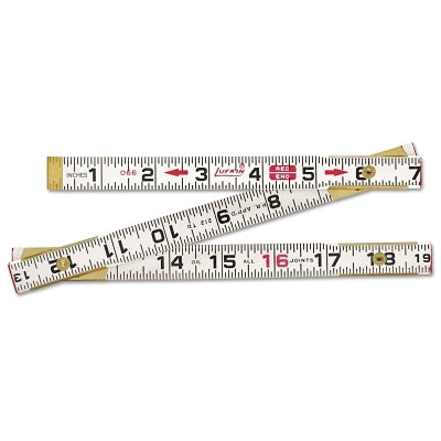 Red End Flat Reading Folding Wood Rule, 6 ft L, Wood, SAE