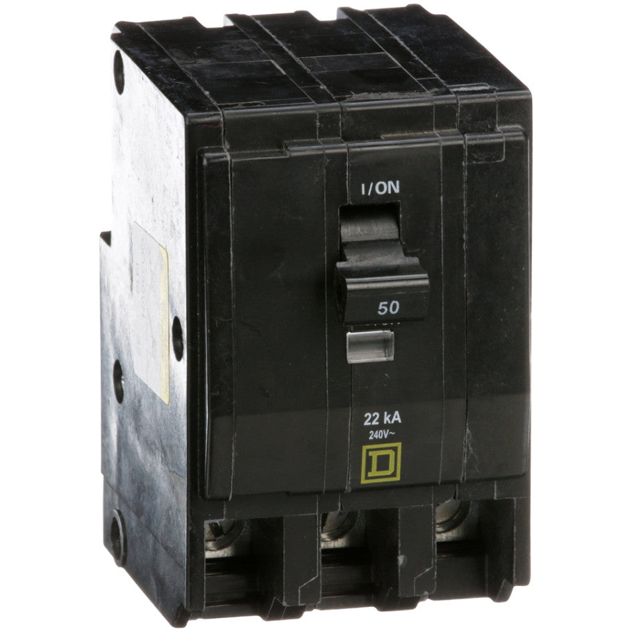 QO Miniature Circuit Breaker, Plug-In, 22kA, 240 Vac, 3-Pole, 50A, Common Trip