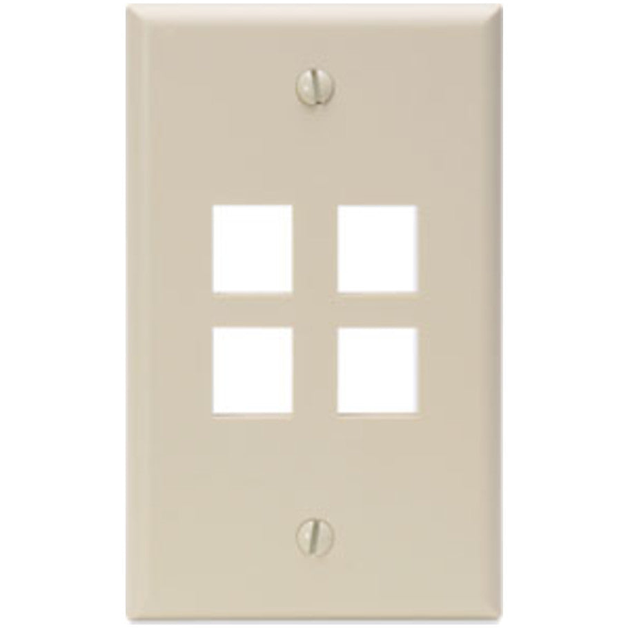 QuickPort Standard Plastic Wallplate, 1-Gang, 4-Port, Ivory