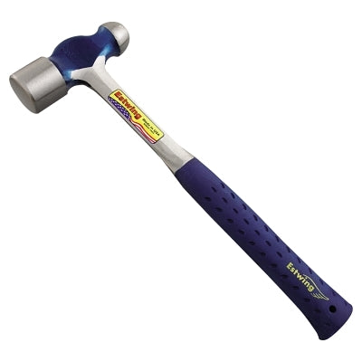 Ball Pein Hammer, Straight Blue Shock Reduction Grip Handle, 14.25 in Overall L, 32 oz Steel Head