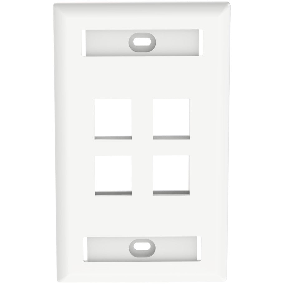 NetKey 1-Gang, Flush Mount Vertical Faceplate, 4-Port, Includes Label and label Covers. White