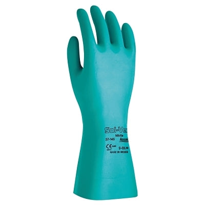 37-155 Nitrile Gloves, Gauntlet Cuff, Unlined, Size 9, Green, 15 mil