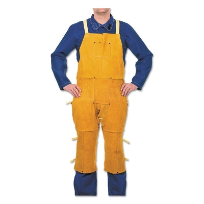 Leather Split Leg Bib Apron, 24 in W x 42 in L, Split Cowhide, Golden Brown