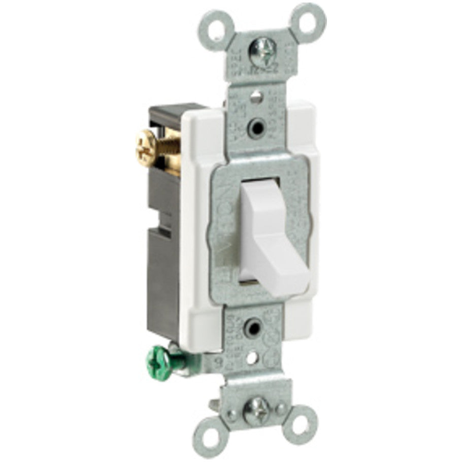 Commercial Spec Grade Toggle AC Quiet Switch, 3-Way, 15A, 120/277V, Side Wired, White