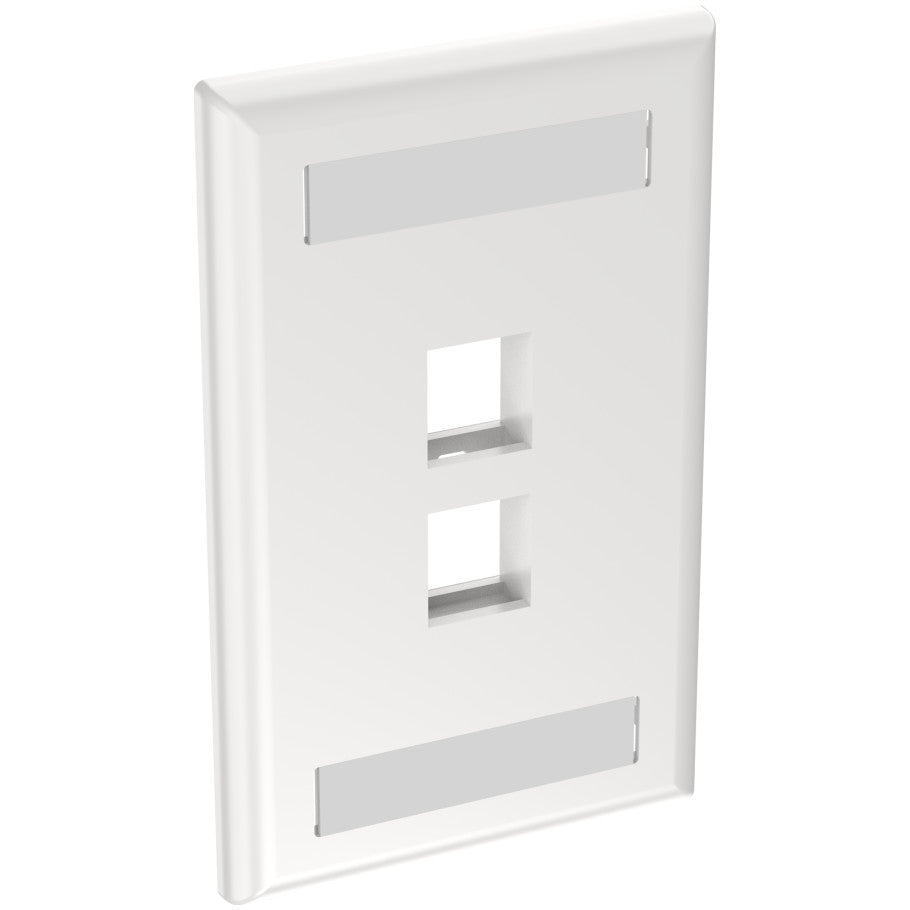 NetKey 1-Gang, Flush Mount Vertical Faceplate, 2-Port, Includes Label and label Covers. White