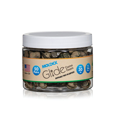 Earplug Canister, Glide Camo Multi-Curved Stem Twist-In, Foam, Brown/Green/Tan with Swirls/Streaks, Disposable