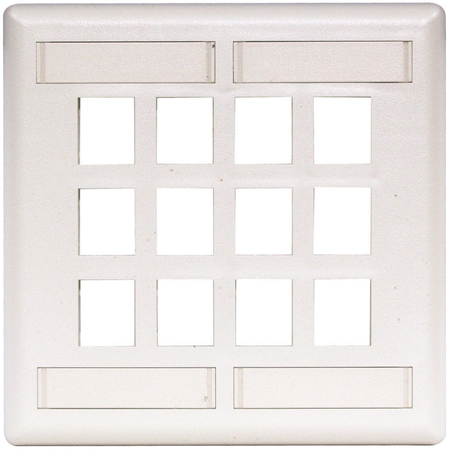 Phone/Data/Multimedia Face Plate, Face Plate, Rear-Loading, 12-Port, Double-Gang, White