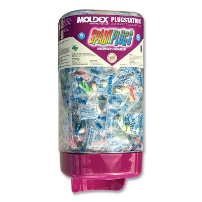 PlugStation Earplug Dispenser, Disposable Plastic Bottle, Foam Earplugs, Assorted Color Swirls/Streaks, SparkPlugs
