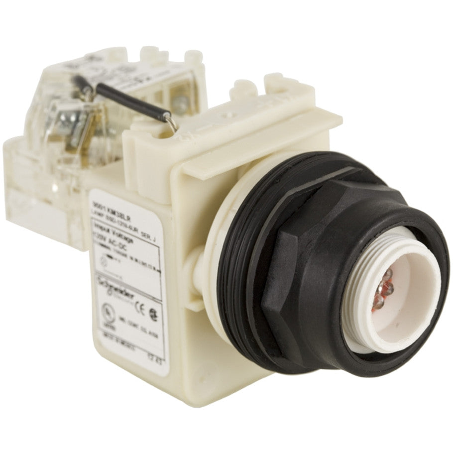 Push-to-test pilot light head, Harmony 9001SK, plastic, without cap, 30mm, LED red, 120V