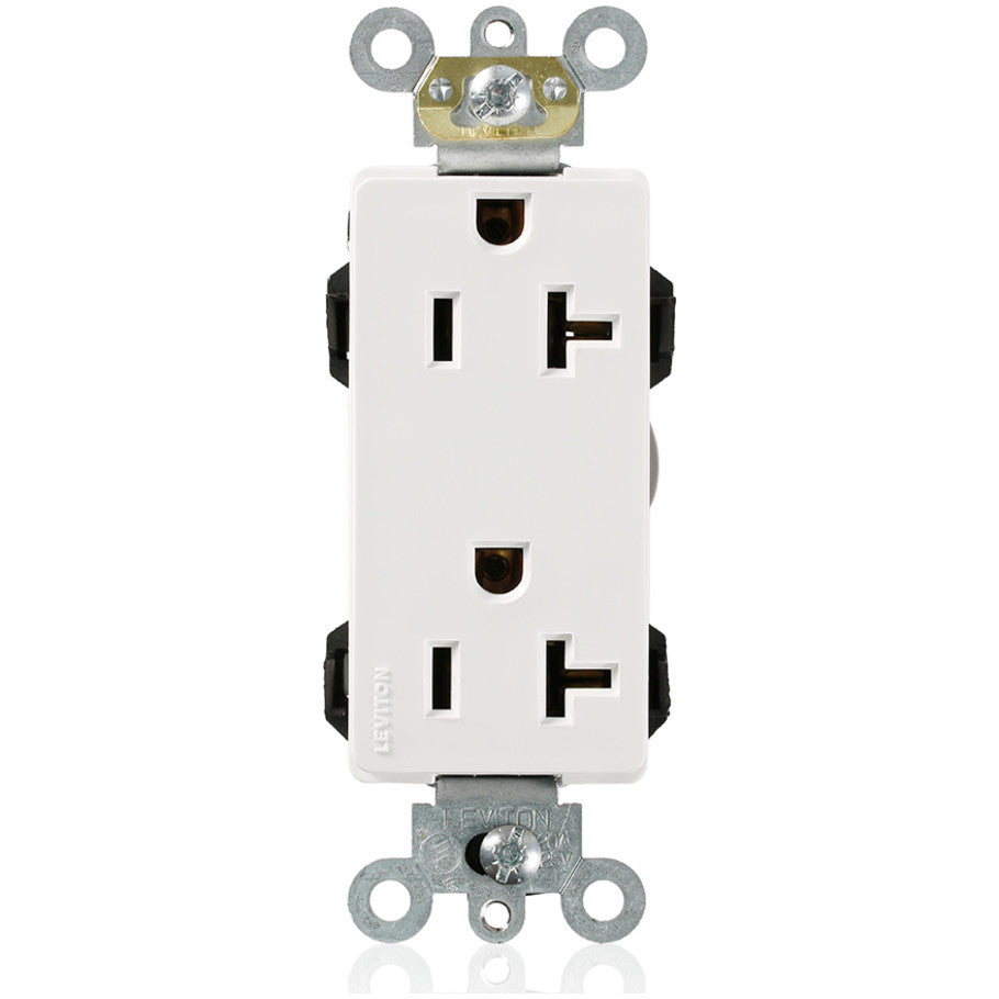 Lev-Lok Decora Plus Straight Blade Duplex Receptacle, Modular Terminals, 20A, 125V, 2P3W, NEMA 5-20R, White