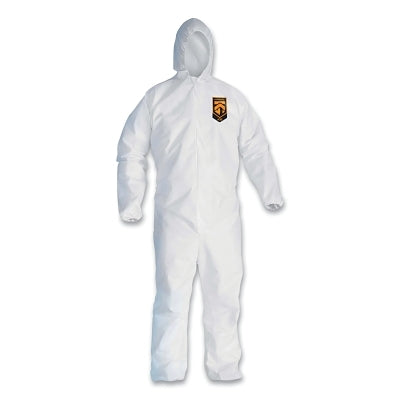 A30 Coveralls, Zipper Front, Elastic Back, Wrist and Ankles, Hood, White, 4X-Large
