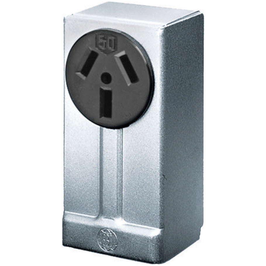 Surface-Mount 50A 125/250V 3P3W NEMA 10-50R Non-Grounding Straight Blade Single Receptacle With Aluminum Housing, Black