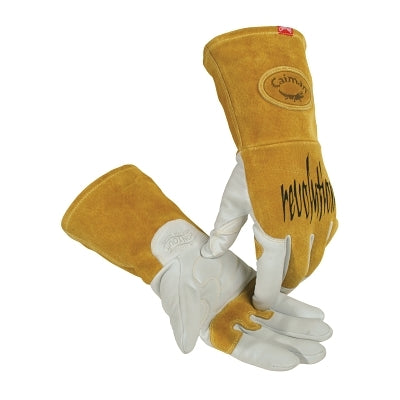 1868 revolution Goat Grain FR Back Unlined Palm TIG/MIG Welding Gloves, X-Large, Gold/White, 4 in cuff
