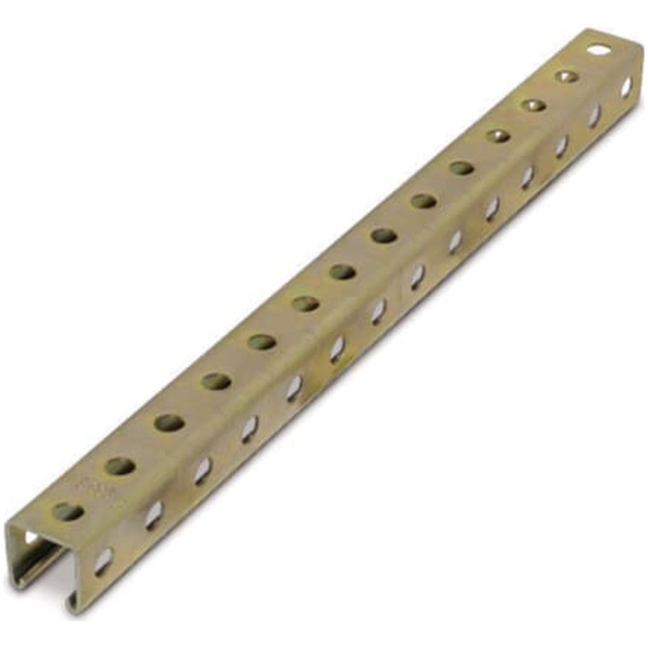 Channel, 12 ga., 1-1/2 in. x 1-1/2 in.,L. 10 ft., Galv-Krom with Punched 9/16 in.