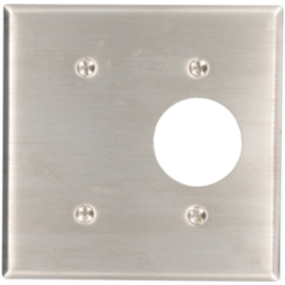 Type 302 Stainless Steel 2 Gang Strap Mount Combination (1) Blank and (1) Single 1.406 Inch Dia. Device Wall Plate