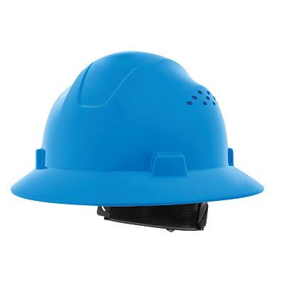 Advantage Series Full Brim Vented and Non-Vented Hard Hat, 4 pt Rapid Dial, Vented, Blue