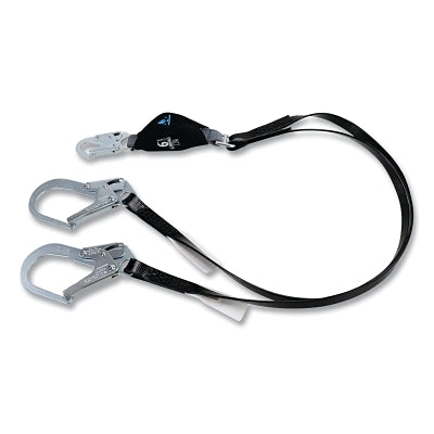 V-SERIES Anti-Corrosion Safety Lanyard, Coated Web, 6 ft, Small/Large Steel Snaphooks, Twin, 310 lb