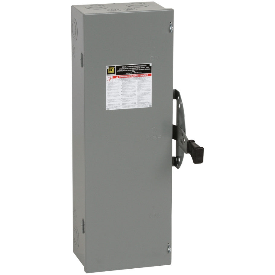 Safety switch, double throw, non fusible, 60A, 240 VAC/250 VDC, 3 poles, 15 hp, NEMA 1
