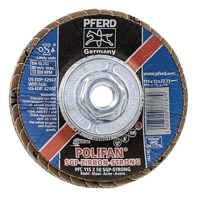 POLIFAN Flap Disc, 4-1/2 in dia, 50 Grit, 5/8 in - 11 Thread, 13300 RPM, Type 29