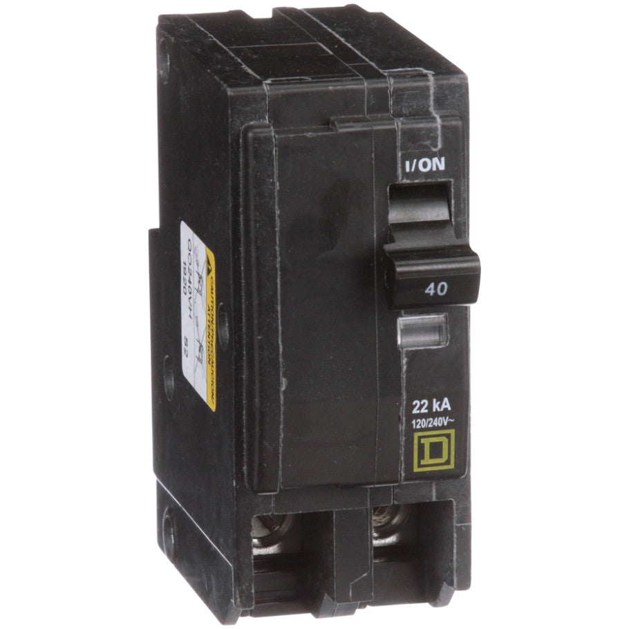 QO Miniature Circuit Breaker, Plug-In, 22kA, 120/240 Vac, 2-Pole, 40A, Common Trip