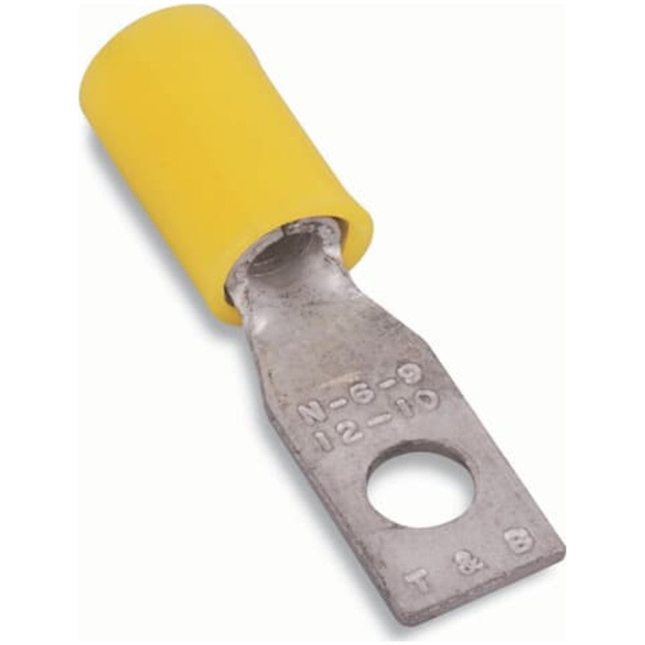 Nylon Insulated Rectangular Ring Terminal, Length 1.203 Inches, Wire Range  12- 10 AWG, Color Yellow, Copper, Tin Plated