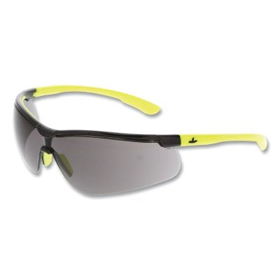 Klondike KD7 Series Safety Glasses, Polycarbonate Gray Lens/Black Frame, Hi-Vis Lime Temple, MAX6 Anti-Fog/UV420