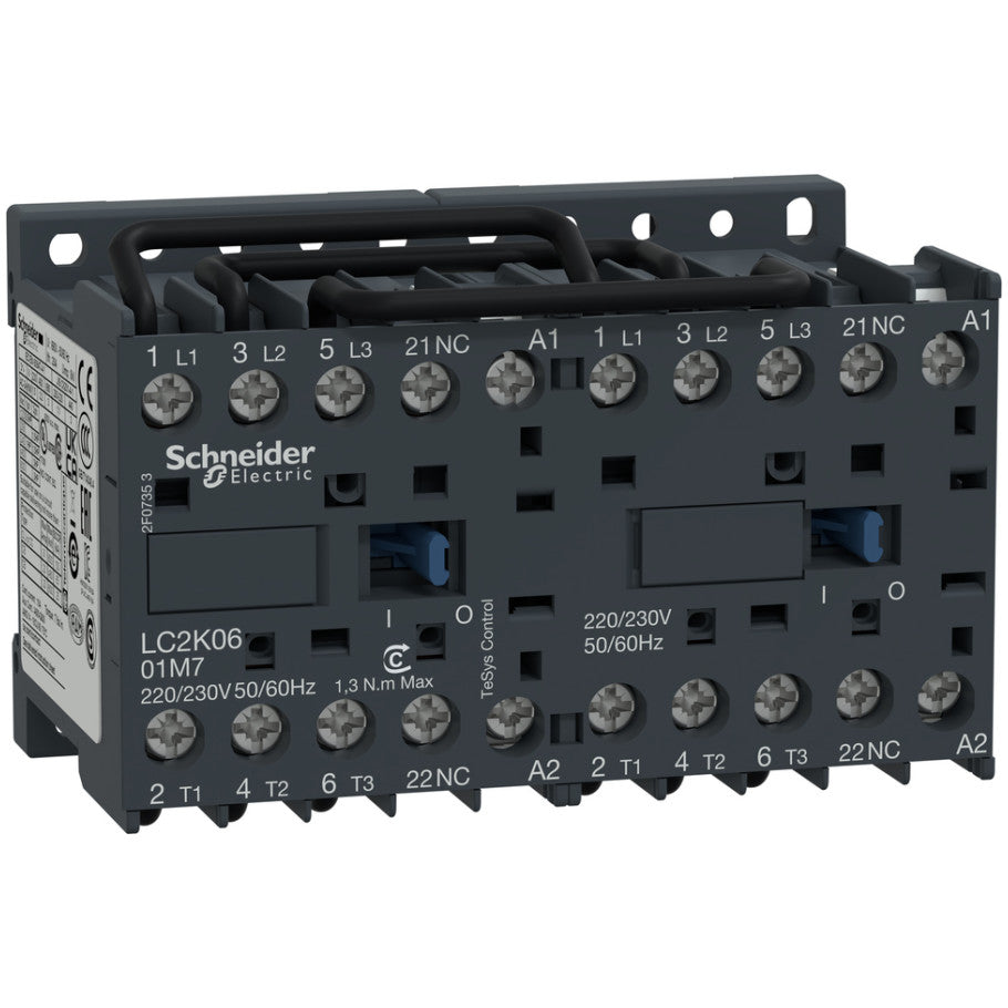 TeSys K Mini IEC Contactor, Reversing, Screw Clamp Connection, 9A Inductive, 20A Resistive, 110 Vac Coil, 1NC