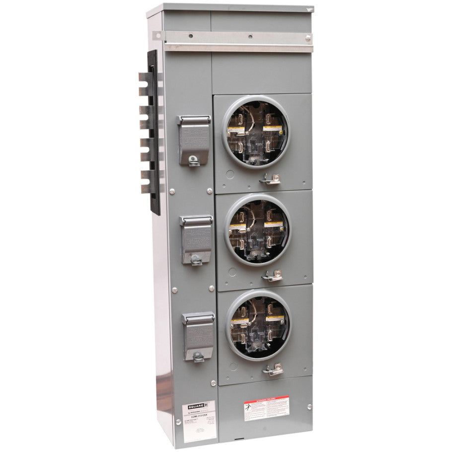 Meter Center Branch Unit, 10 kA, 125A, 208Y/120V ac, 4-Phase, 4-Wire, 3-Socket, Surface Mount, 45 H x 15.38 W x 8.95 D in.