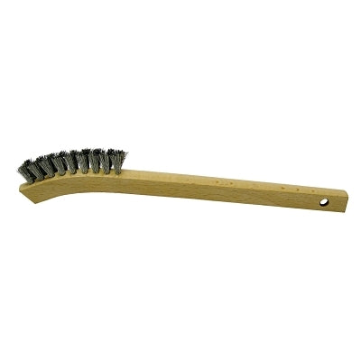 Small Hand Scratch Brush, 2 X 9 Rows, Crimped Aluminum Wire Bristle, Curved Wood Handle