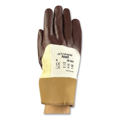 28-507 Coated Gloves, Nitrile Coated, Size 8, Brown