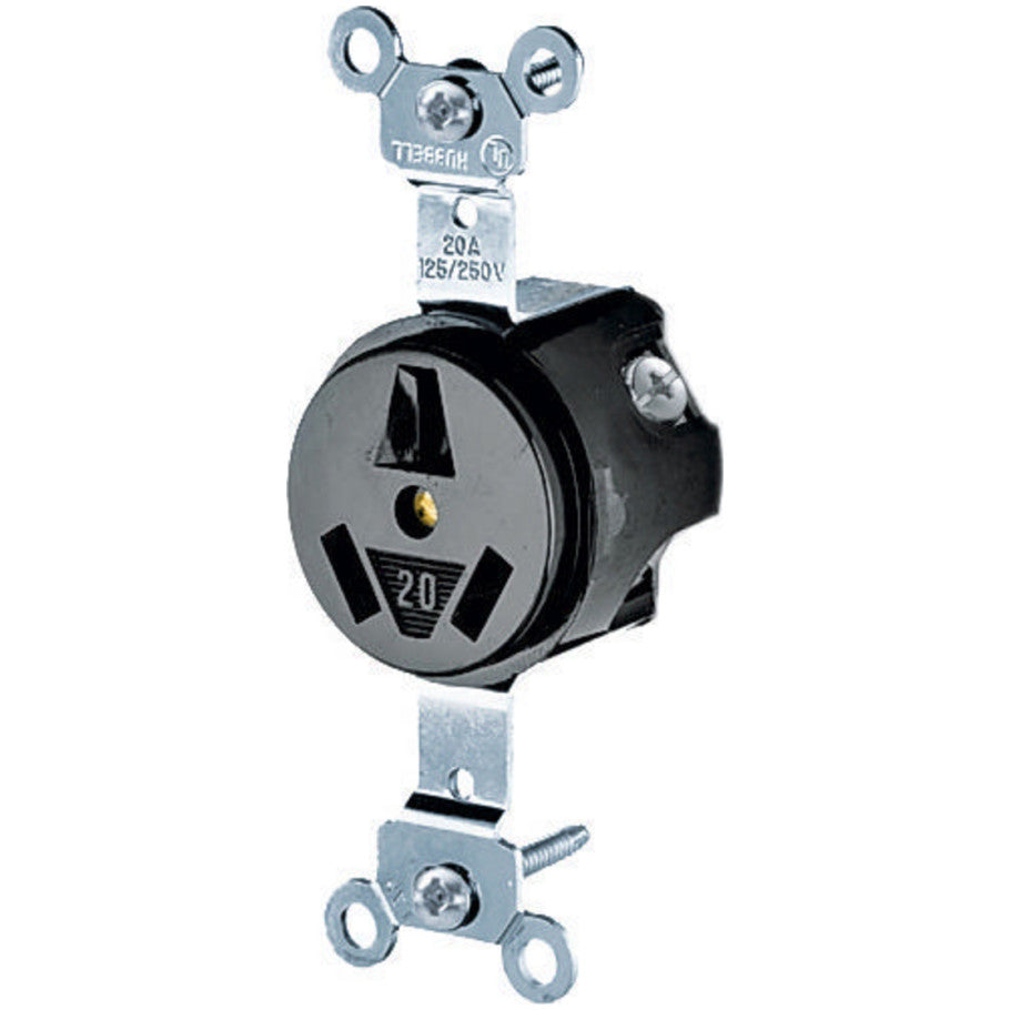 Phenolic 20A 125/250V 3P3W NEMA 10-20R Non-Grounding Straight Blade Single Receptacle, Black