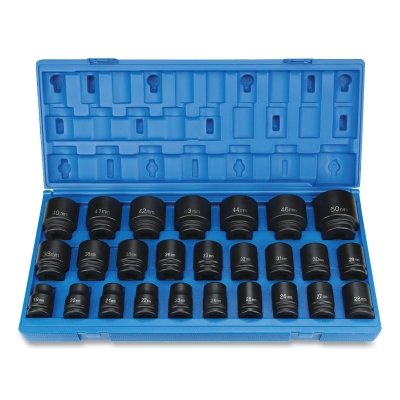 Impact Socket Set, 3/4 in Dr, Metric, 6-point, 19 mm to 50 mm, 26-Pc STD Length