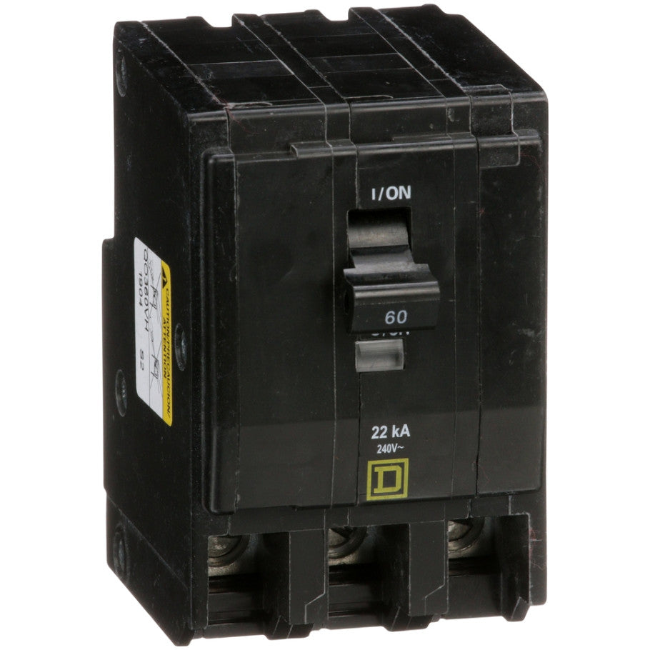 QO Miniature Circuit Breaker, Plug-In, 22kA, 240 Vac, 3-Pole, 60A, Common Trip