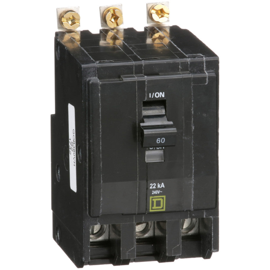 QOB Miniature Circuit Breaker, High Interrupting Capacity, Bolt On, 3 Pole, 60A, 240 Vac, 22kA