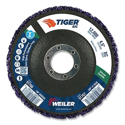 Tiger Strip Disc, 4.5 in dia, 7/8 in Arbor, X-Coarse, 12000 RPM, Silicon Carbide, Purple