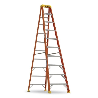 Fiberglass Stepladder, 6110, Type IA, 10 ft L, 28 in W, Single-Sided, 300 lb Load Capacity, Orange/Yellow