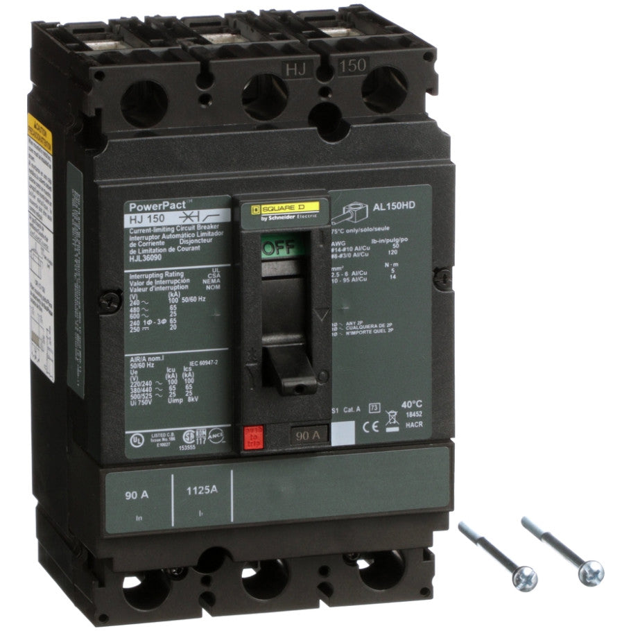 Molded Case Circuit Breaker, 90 A, 600 V, 3-Pole, Unit Mount, 25 kA